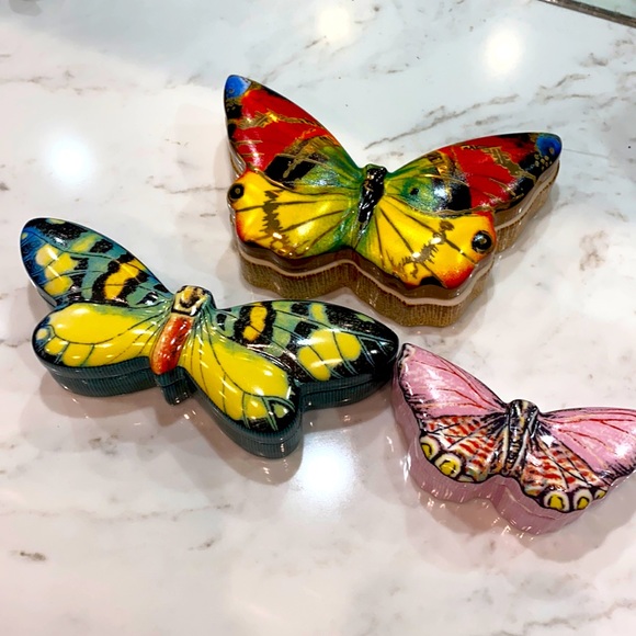 Anthropologie Butterfly ceramic trinket boxes